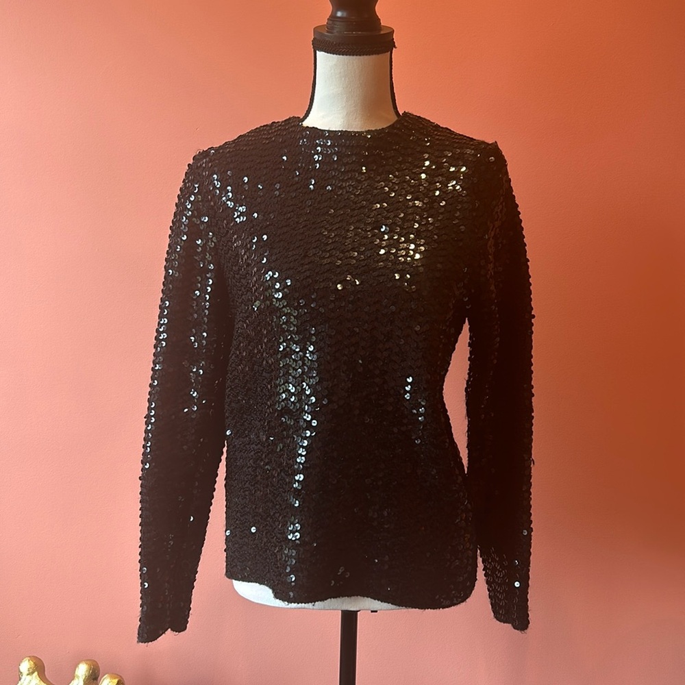 Black Vintage Sequins Sweater Sz S/M